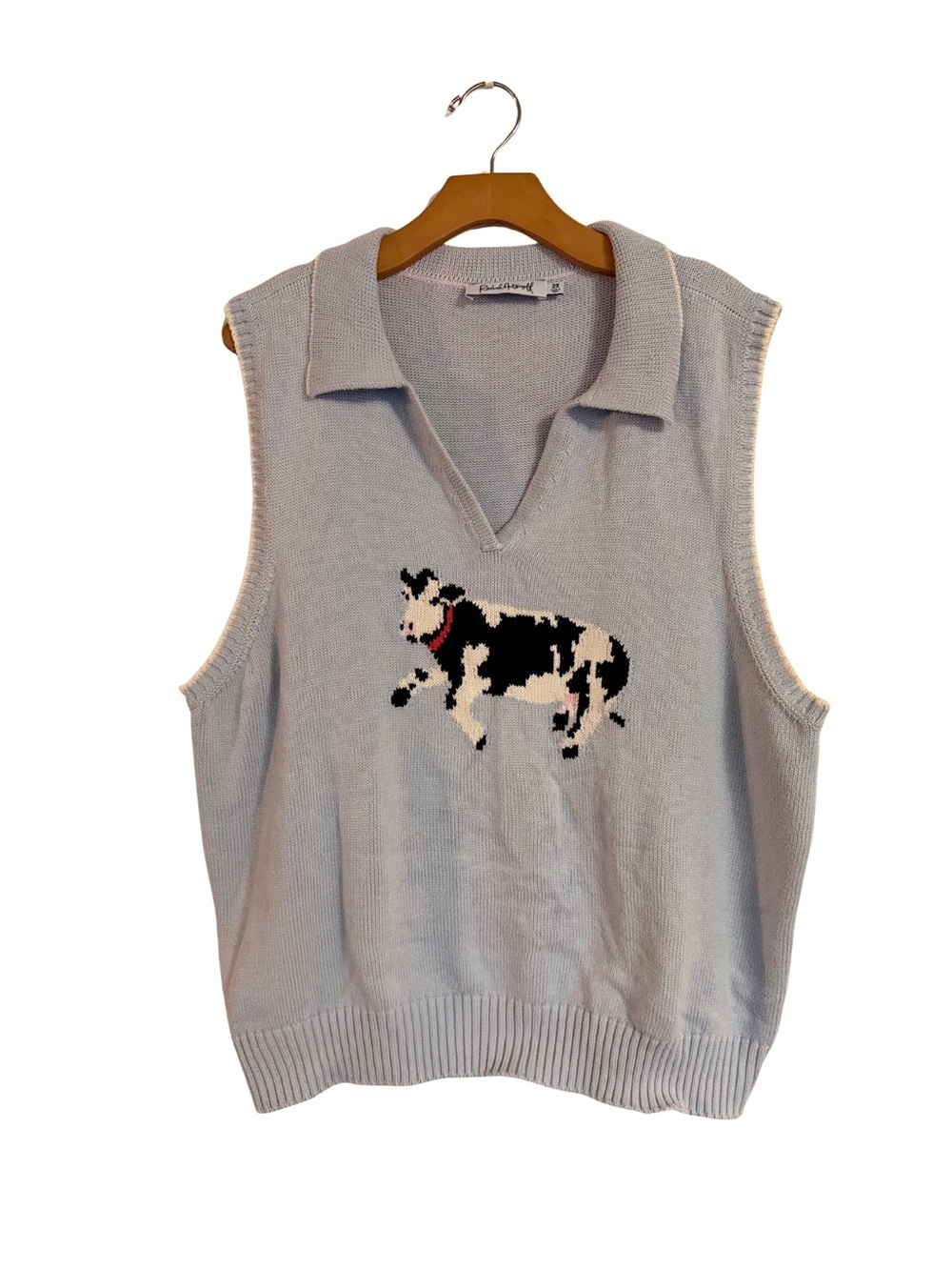 2X Rachel Antonoff Bessie Knit Sweater Vest Polo- Light Blue